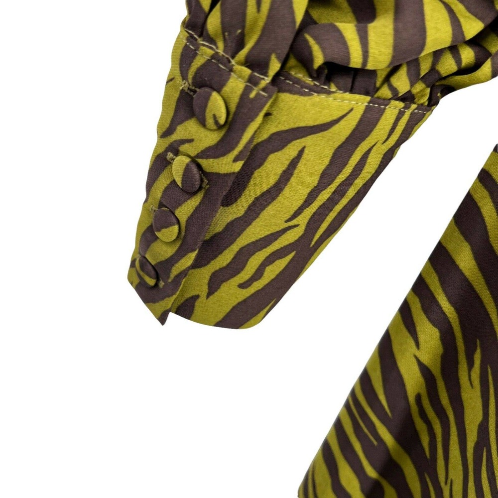 Moon River Anthropologie Tiger Animal Stripe Ruched Green Midi Size M Estimated - Picture 6 of 12